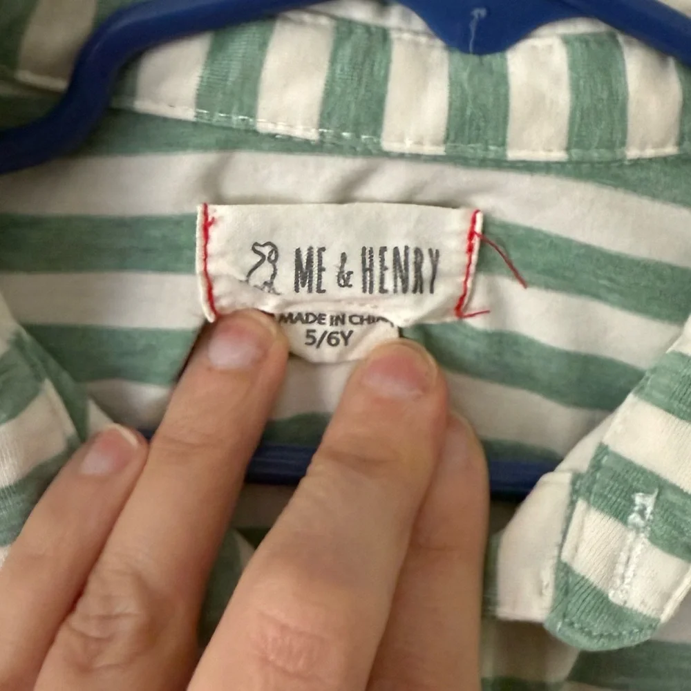 Me & Henry Green & Cream Striped Cotton Polo Size 5/6